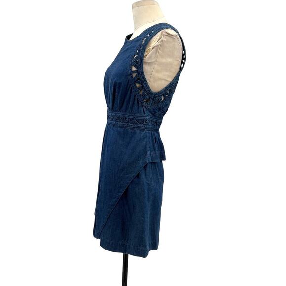 Free People New Romantics Highland Denim Mini Dress Sleeveless Cutout Size 8 - Picture 7 of 15